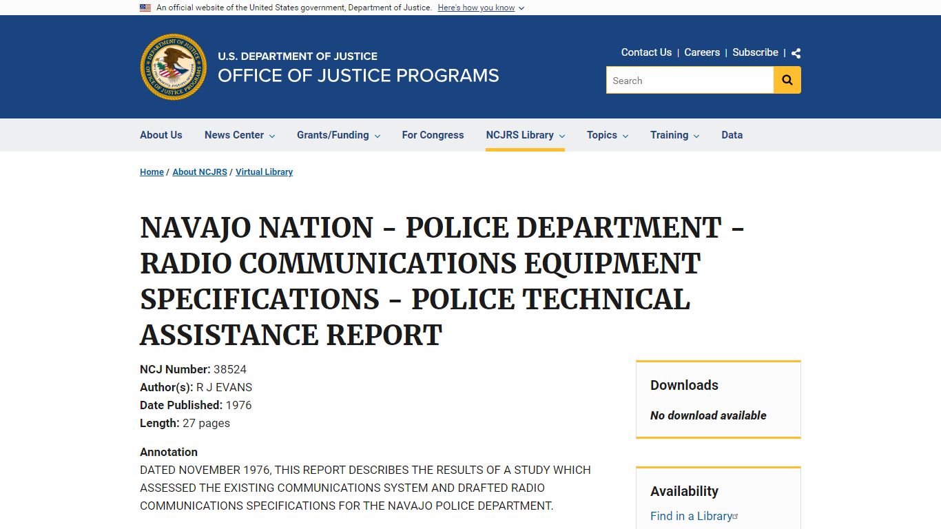 NAVAJO NATION - POLICE DEPARTMENT - Office of Justice Programs